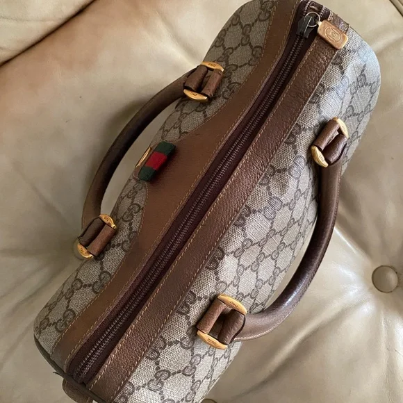 Vintage Gucci Boston Bag GG Monogram + Unbranded Web Stripe Strap - Picture 3 of 15